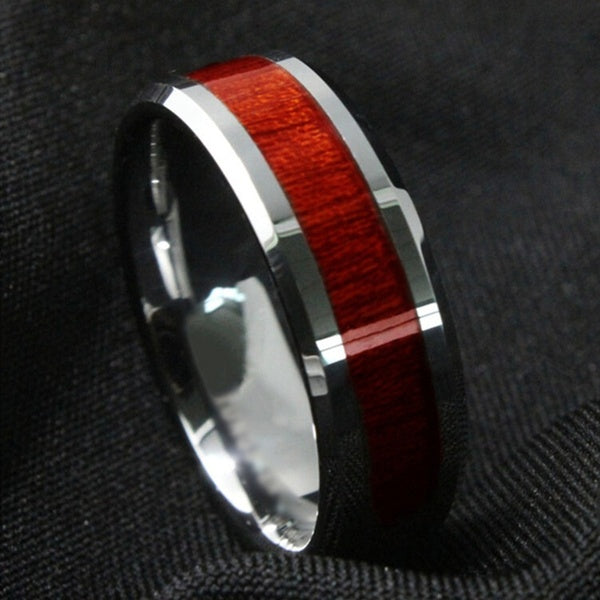 8mm Men's Tungsten Carbide Ring Hawaiian Koa Wood Mens Wedding Band