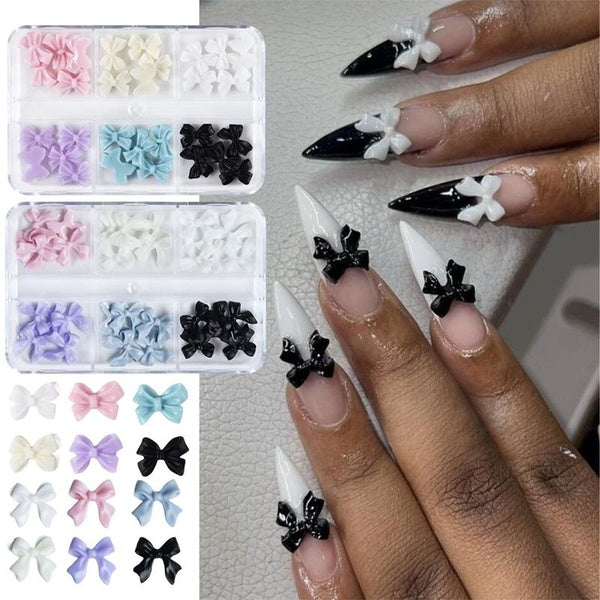 6 Grids Ribbon Bow Nail Charms Decorations
