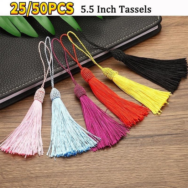 25Pcs-50Pcs DIY Embellish Curtain Tassels Multicolor Color Hanging Rope Silk Tassels Key Chain Fringe Sewing Bang Tassel Trim Key Tassels Bookmark Ta
