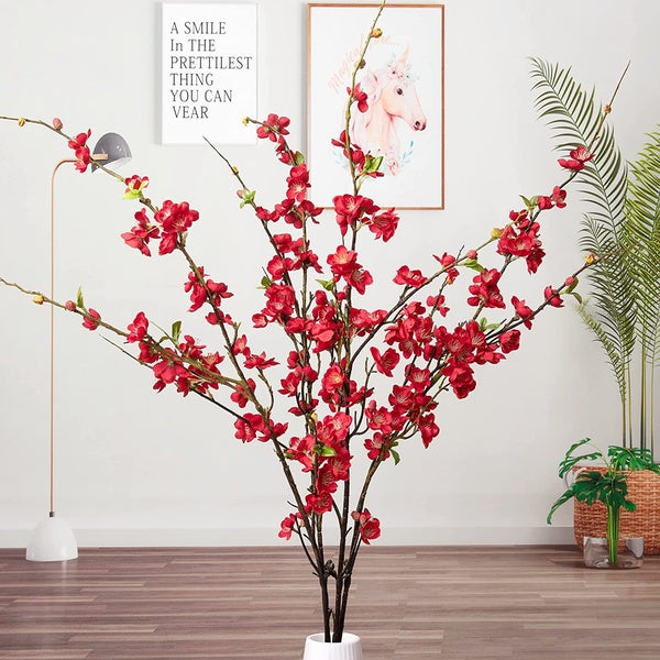 Artificial Cherry Blossom Flowers Boutique Extra Long Stem Branches, 52.4" Tall Stems Fake Silk Plum for Tall Floor Vase, Faux Floral Arrangement for