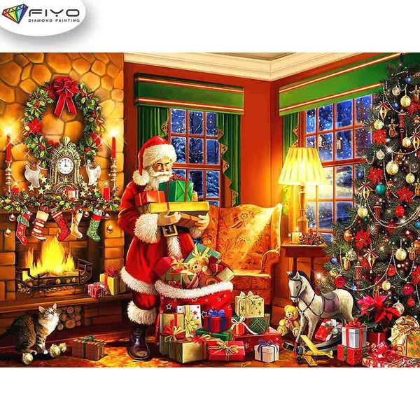 FIYO Santa Claus and Christmas Tree Diamond Painting Kits For Adults DIY 5D Diamond Mosaic Diamond Painting Home and Kitchen Fashion Canvas Pictures
