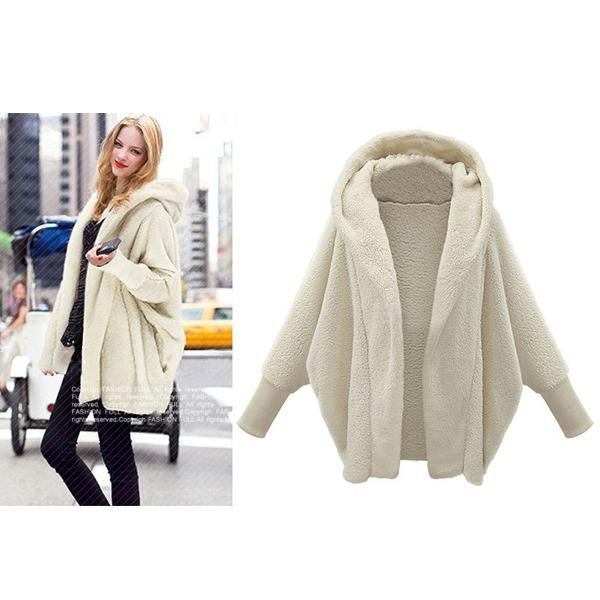 New Winter Women's Jacket Hooded Warm Plush Loose Jackets for Women Patchwork Winter Outerwear Faux Fur Fuzzy Fleece Open Front Ladies Coat Plus Size