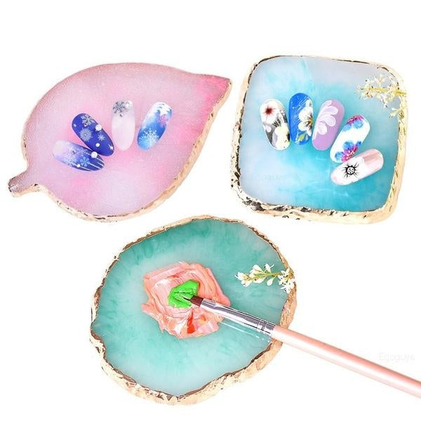 1PC Round Resin Agate Stone Nail Color Palette Gel Polish Pallet Mixing Drawing Paint Plate Pad Manicure Nail Art Display Shelf