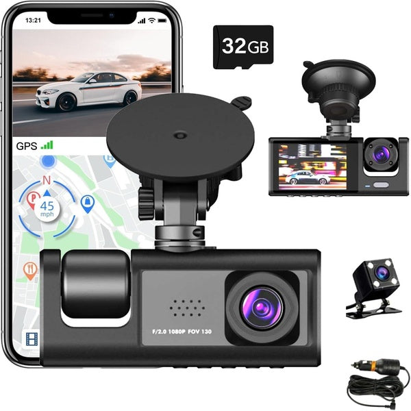 Dash Cam Front and Rear, 1080P Built-in WiFi Dash Cam with 32G SD Card Dash Camera for Cars with WDR Night Vision 170°Wide G-Sensor Parking Monitor L