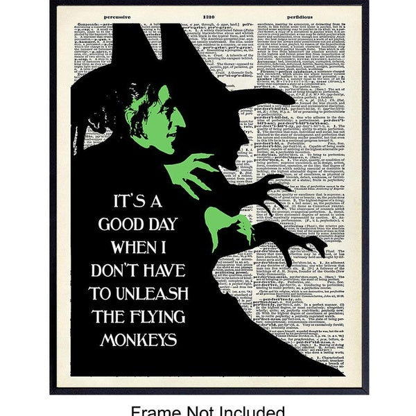 Funny Wizard of Oz Dictionary Art Wicked Witch Wall Decor, Home Decoration, Apartment or Office Poster- Cool Unique Gift for Mom, Boss, Manager - Unf