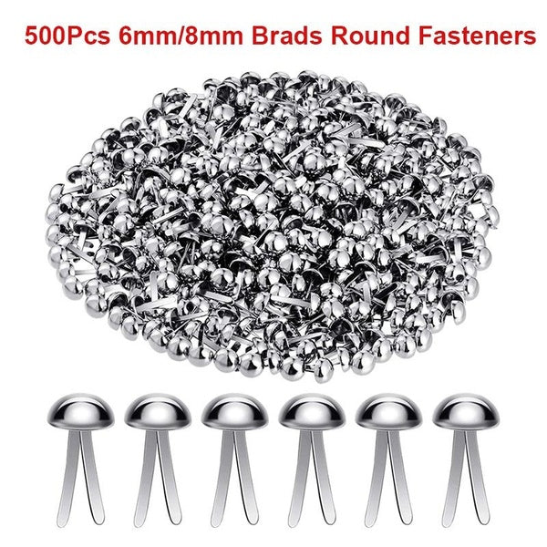 500Pcs Brads Round Fasteners,6mm 8mm Mini Brads For Paper Crafts Scrapbooking DIY Accessories(Silver,Gold,Black,Bronze)