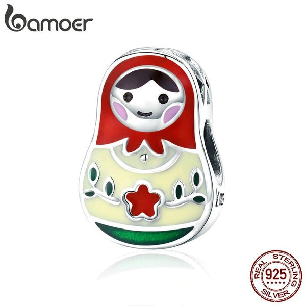 BAMOER mignon "Matryoshka" charme perle 925 pendentif en émail en argent Sterling pour Bracelet collier fabrication de bijoux