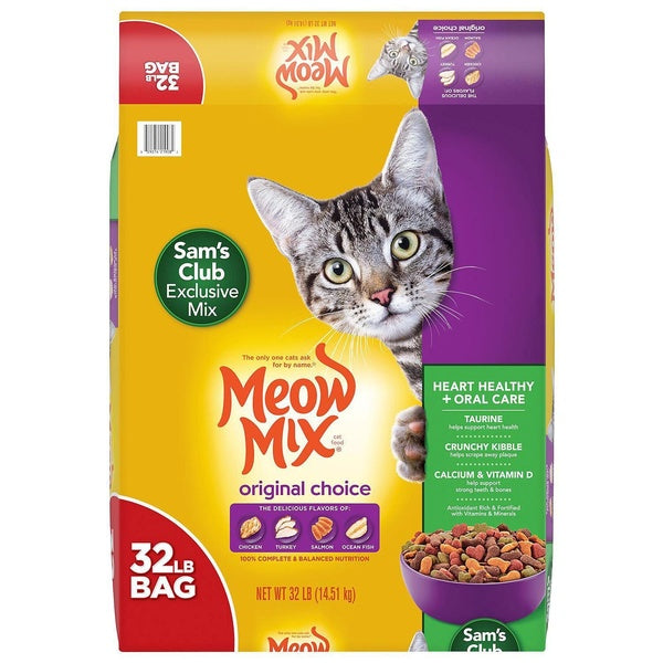 Meow Mix, Original Choice Flavor Adult Dry Cat Food, Heart Healthy & Oral Care Formula, 32 lbs