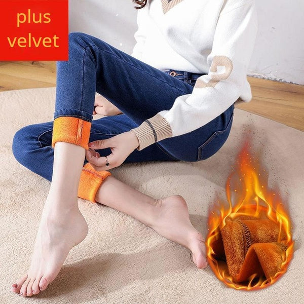 VANGULL Brand Women Fleece Lined Winter Jeans Thick Trousers Warm Pencil Denim Pants Plus Velvet Slim Casual Female Long Jeans