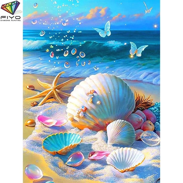 FIYO Sandy Beach DIY 5D Diamond Painting Full Drill with Number Kits Home and Kitchen Fashion Mosaic Diamond Painting Canvas Wall Decoration Gift Cra