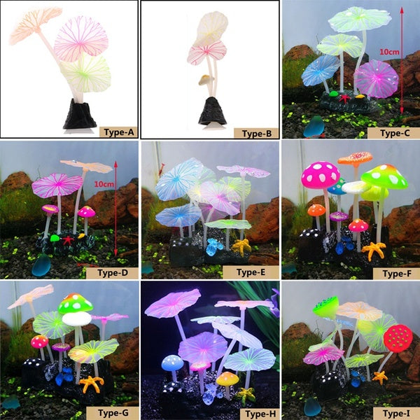 1 PC Fluorescent Artificielle Récif De Corail Rougeoyant Feuille De Lotus Champignon Pierres Lumineuses Aquariums Fish Tank Décor Lumineux
