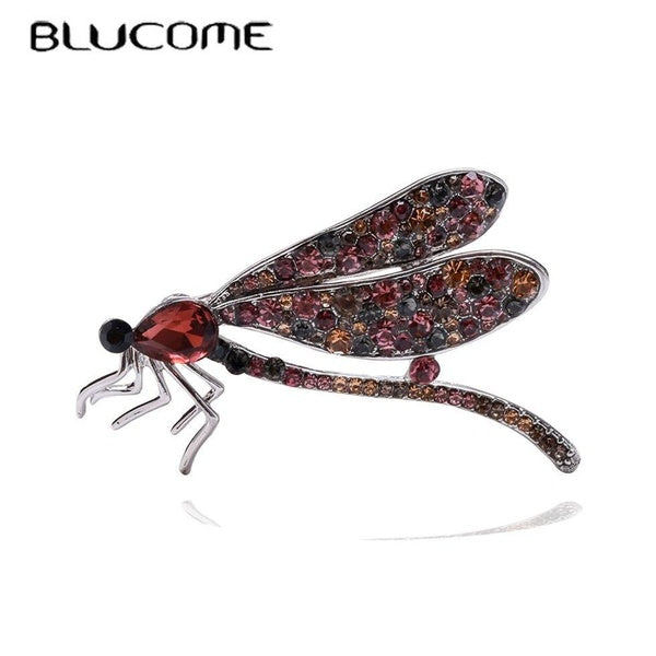 Blucome Fashion Diamond Dragonfly Brooch Creative Alloy Insect Pin Versatile Suit Women Jewelry Accessories Matron Inn