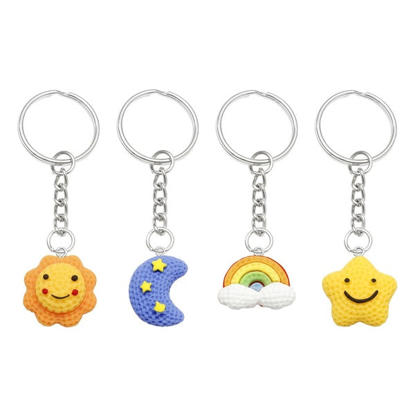 8pcs Cute Cartoon Key Chains Rainbow Sun Star Moon Face Keychain Keyring Cartoon Kawaii Charms pendants Jewelry