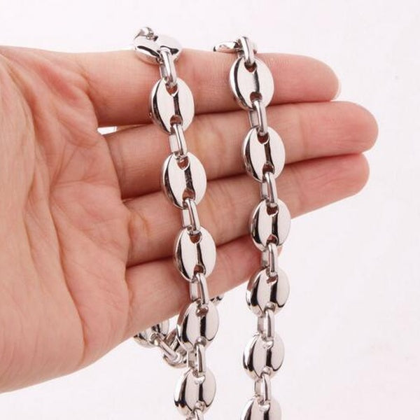 Haute qualité hommes femmes en acier inoxydable 316L 5.3mm-9mm-11mm argent - couleur grain de café perles chaîne collier