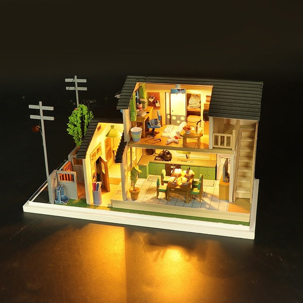 DIY Wooden Doll House Miniature Building Dollhouse Kits with Furniture Lights Dustproof Cover Toys for Girls Gifts
