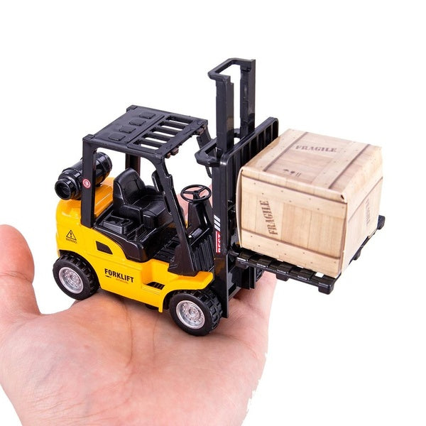 1:50 Scale Simulation Vehicle Forklift Toy Model Diorama Micro Alloy Car With Cargo Pallet Box Kids Gifts