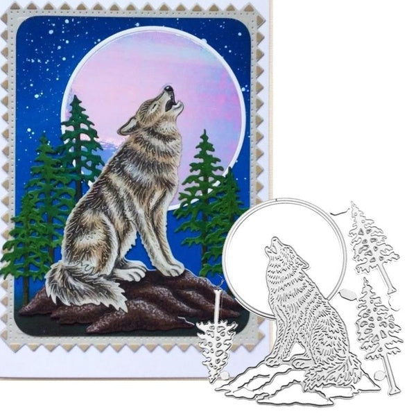 Hurlant lune ciel loup Design Style métal découpe pochoir pour bricolage Scrapbooking Album Photo gaufrage papier carte artisanat décor