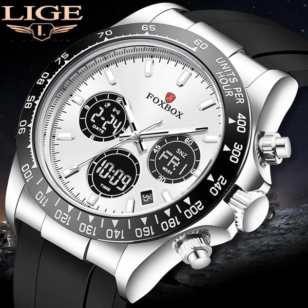 LIGE mode montre militaire pour hommes Foxbox TOP marque originale bande de Silicone lumineux étanche Date homme montre-bracelet ensemble de luxe