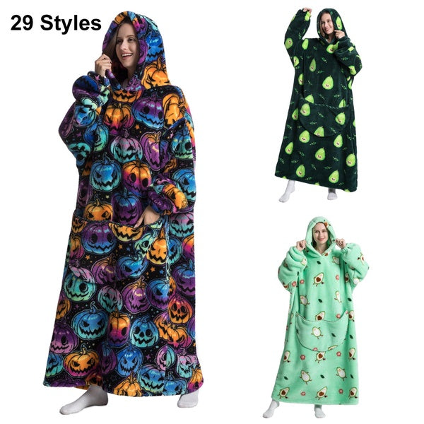 Oversized Wearable Blanket Hoodie Long Sherpa Fleece Blankets Sweatshirt Super Warm Cozy Blankets for Women Adult Kids