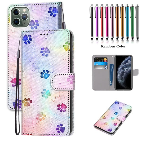Footprints Pattern PU Leather Wallet Style Flip Cover With Card Holder Protection Mobile Phone Bag Case With Stylus Pen For iPhone 14 14Pro 14Pro Max
