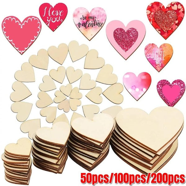 200pcs-100pcs-50pcs Unfinished Blank Wooden Hearts Shapes Wood Slices Tags for Crafts Wood Heart Cutouts for Christmas Painting Wedding Guest Book DI