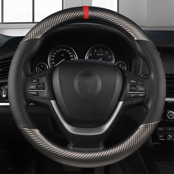 Car Steering Wheel Cover,15inch 38cm Black Universal Faux Leather Covers Breathable Anti-Slip Odorless Steering Wheels Accessories for Men Women