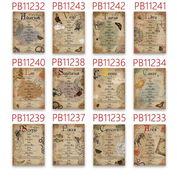 Western Zodiac Astrology Book of Shadows Pages Posters Vintage Witchcraft Wicca Constellation Canvas Painting Prints Home Decor No Frame