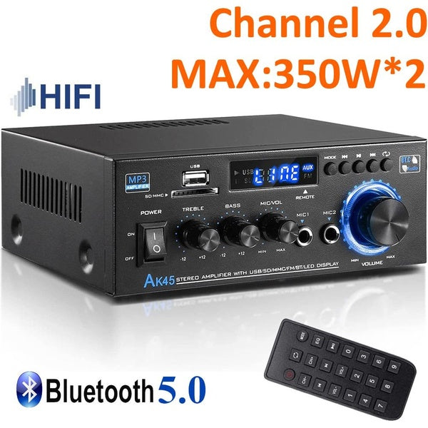 HiFi Digital Amplifier AK45 Bluetooth MP3 Channel 2.0 Sound AMP Support 90V-240V for Home Car MAX 350W*2