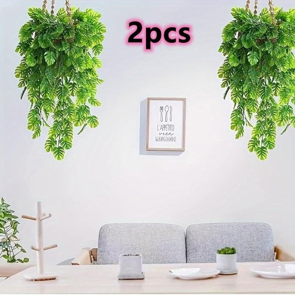 2pcs Artificial Hanging Vines Fake Monstera Leafs Vine Jungle Leaf Plants Tropical Leaves Rattan For Houseplants Indoor Home Decor