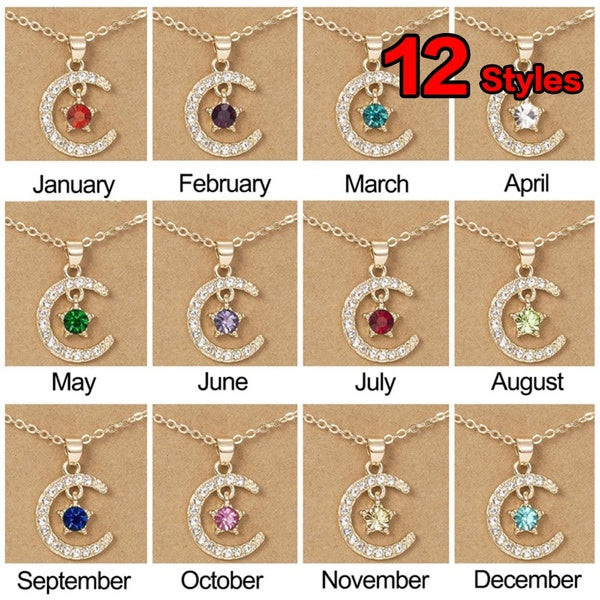 12 Styles Colliers De Pierre De Naissance Lune Étoile Pendentif Papier Carte Collier Mois Couple Collier Clavicule Chaîne Anniversaire Bijoux Cadeau