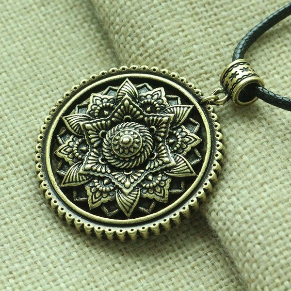 lanseis 1pcs 3D Tibetan Mandala women Necklace Zen Boho Yoga Jewelry Tribal Mandala Pendant Bohemian Ethnic Jewelry