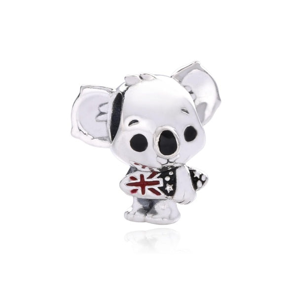 925 Sterling Silver Surfing Koala Charms Beads Fits European Jewelry Bracelets