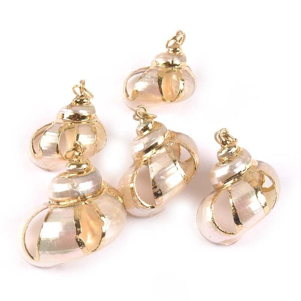 5pcs Natural Shells White Spiral Gold Plated Hollowed-out Seashells For DIY Handmade Pendant Charms DIY Home Decoration TRS0263