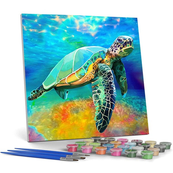 Sea Turtle FIYO Diy Paint by Numbers Kits for Adults and Kids Beginner on Canvas Fashion Oil Painting Wall Art for Gift( No Frame )