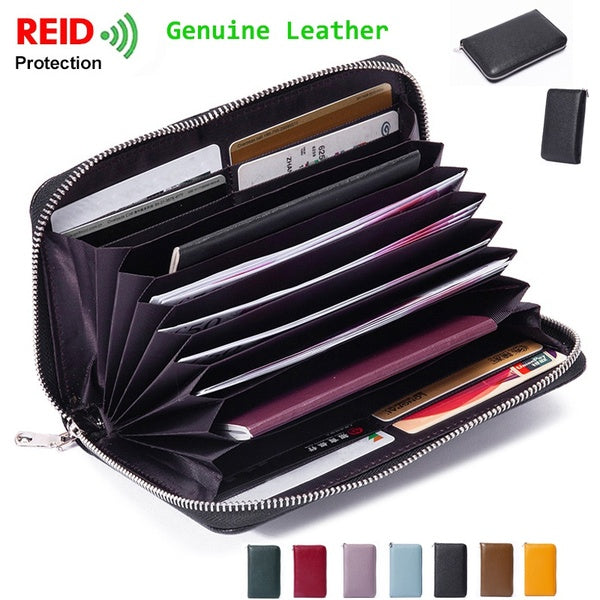 RFID Blocking Purses for Women Genuine Leather Organ Passport Bag Large Capacity Long Wallet for Women Clutch Phone Pocket Card Holders (Coin Pocket
