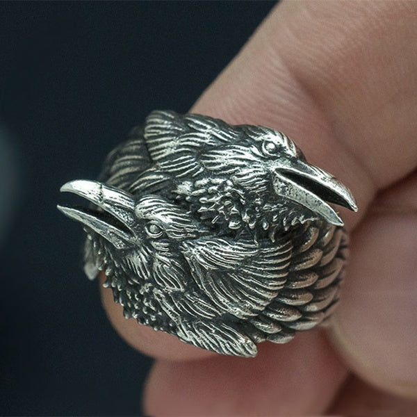 Viking Men Two Entwined EYHIMD Ravens Ring Nordic Mythology Silver Color Stainless Steel Rings Nordic Crow Odin Amulet Jewelry