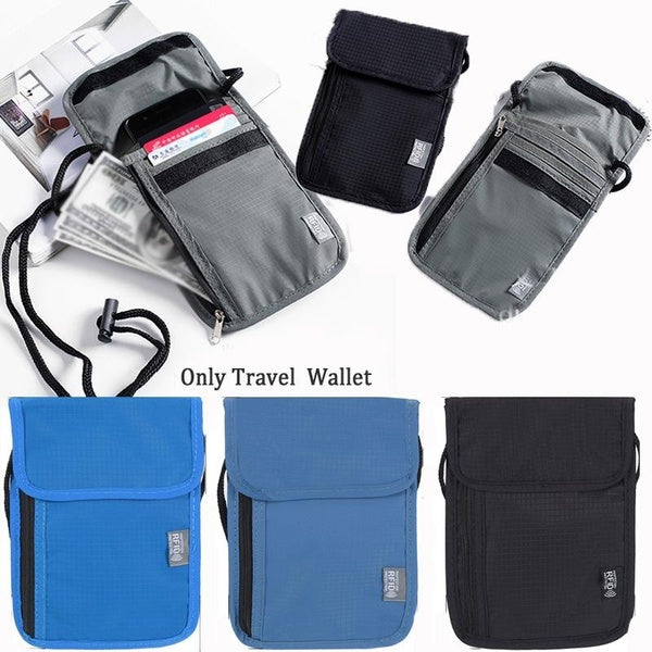 Pochette de voyage pour le cou avec blocage RFID Porte-couverture de passeport Organisateur de documents Carte Sac de téléphone portable Pochette de