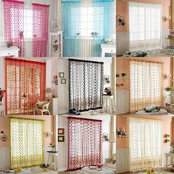 1M*2M-0.9M*1.8M（wide*high) Romantic Fashion Heart Curtain for Living Room Door Tassel Screen Room Divider Window Blind Drape Heart Panel Blackout Cur