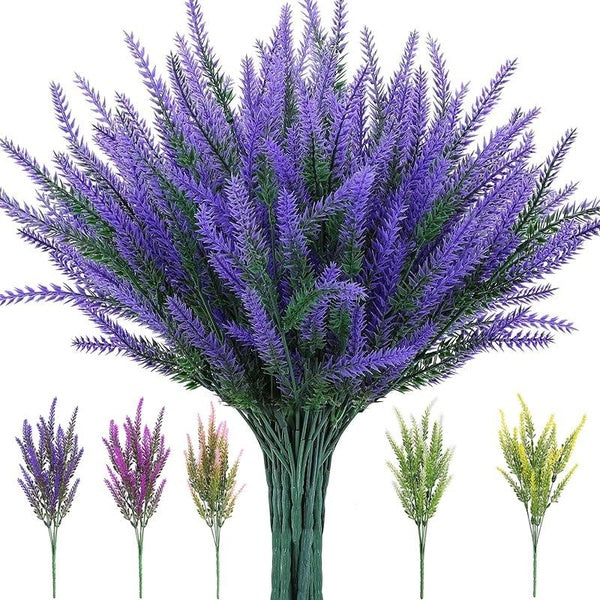 1-10PCS Artificial Lavender Flowers,Outdoor UV Protected Fake Flowers No Fade Simulation Lavender Plastic Plants Flowers,Artificial Flowers Artificia