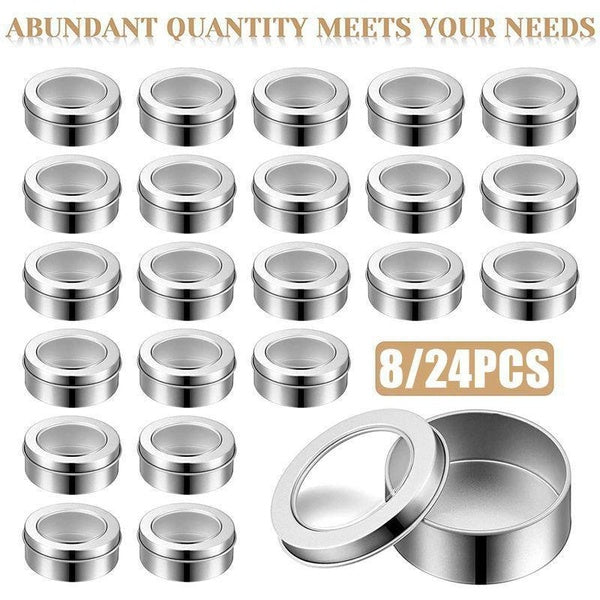 8-24 Pcs 2 Ounce Metal Tin Cans Round Empty Container Salve Tins with Clear Lid for Kitchen, Office, Candles, Candies
