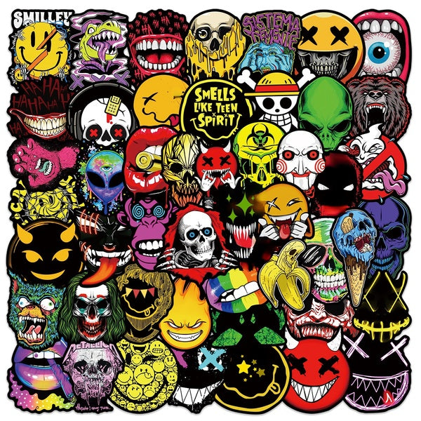 10-50pcs Funny scary grimace stickers creative horror graffiti Stickers for DIY Luggage Laptop Skateboard Motorcycle Stickers
