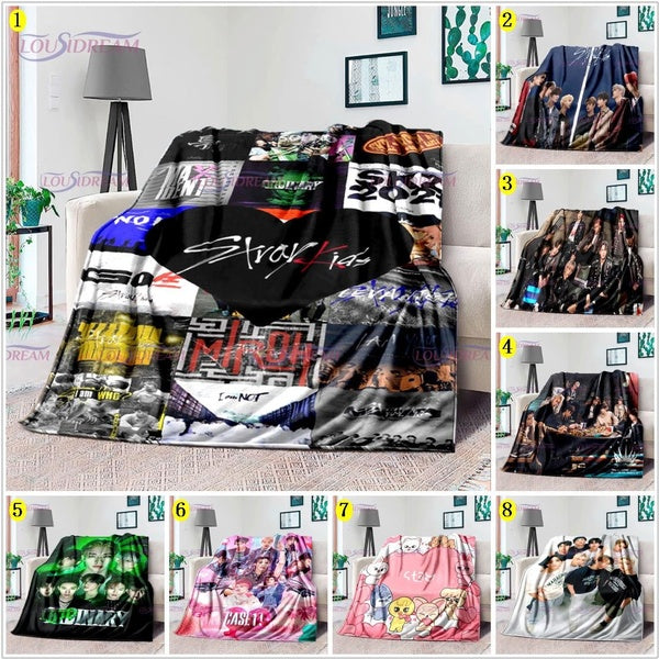 Kpop Stray Kids Group Printed Blanket Throw Blanket Lightweight Comfortable Soft Breathable Ultra Warm Blanket Bedding Gift