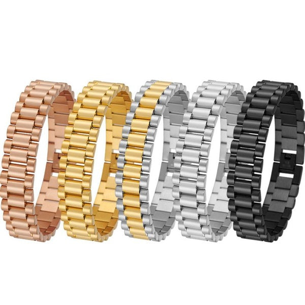 15MM Wide 8-8.86 Inches Long Gold Plated Watch Chain Style Wristband Man Bracelet For Men Stainless Steel Boys Jewellery Accessories Matron Inn