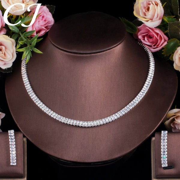 CANDICE Gorgeous Crystal Baguette Necklace and Earrings Set Cubic Zirconia Bride Jewellery Sets for Prom Dress Jewelry
