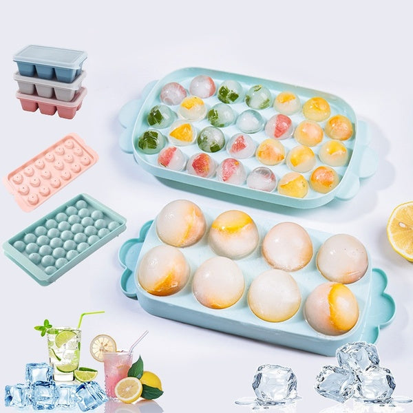 6-8-18-26-33 Grid Silicone Ice Cube Molds Round Candy Shapes Conical Dice Shapes DIY Ice Maker with Lid Home Bar Party Ice Cube Tray Mold