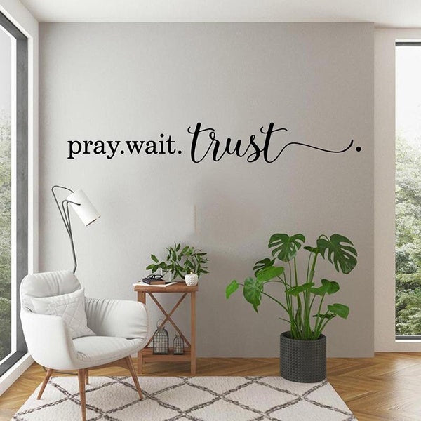 Pray Wait Trust Christian Wall Sticker Bedroom Living Room Jesue Pray Trust Quote Wall Decal Party Bible Verse Vinyl Decor M328