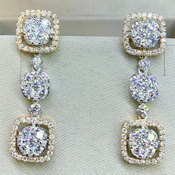 Boucles d'oreilles en grappe de diamants ronds étincelants pour femmes Boucles d'oreilles pendantes en argent Proposition de mariage Banquet Annivers