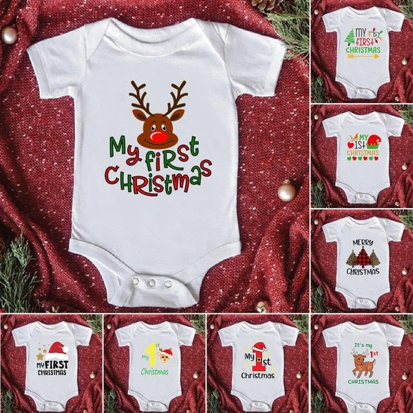 8 Styles Newborn Baby Boy Girl Jumpsuit Romper Merry Christmas My First Christmas Funny Cartoon Print Cotton Romper Bodysuits Toddler Infant Clothes