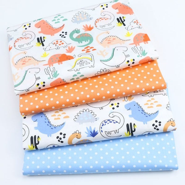 4Pcs-lot 20CM*50CM Cartoon Dinosaur Dots Printed Cloth 100% Cotton Twill Fabric DIY Handmade Tecidos Quilting Patchwork Tissue Textile Calico Sewing