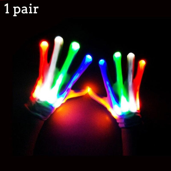 1 paire de gants de lueur étrange d'Halloween, gants à changement de couleur flash à sept couleurs LED, accessoires de fête de mascarade, costumes d'